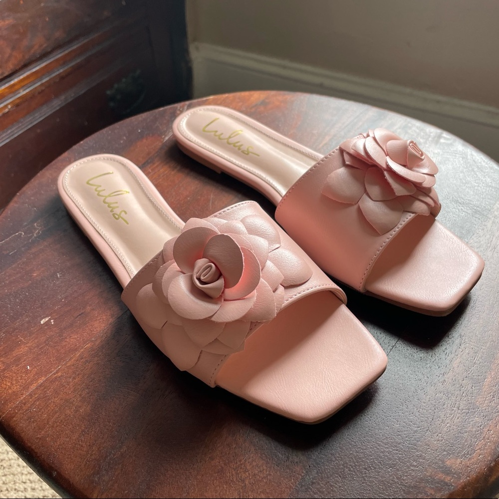 Lulu’s Pink Ballerina Slides with Rose Detail